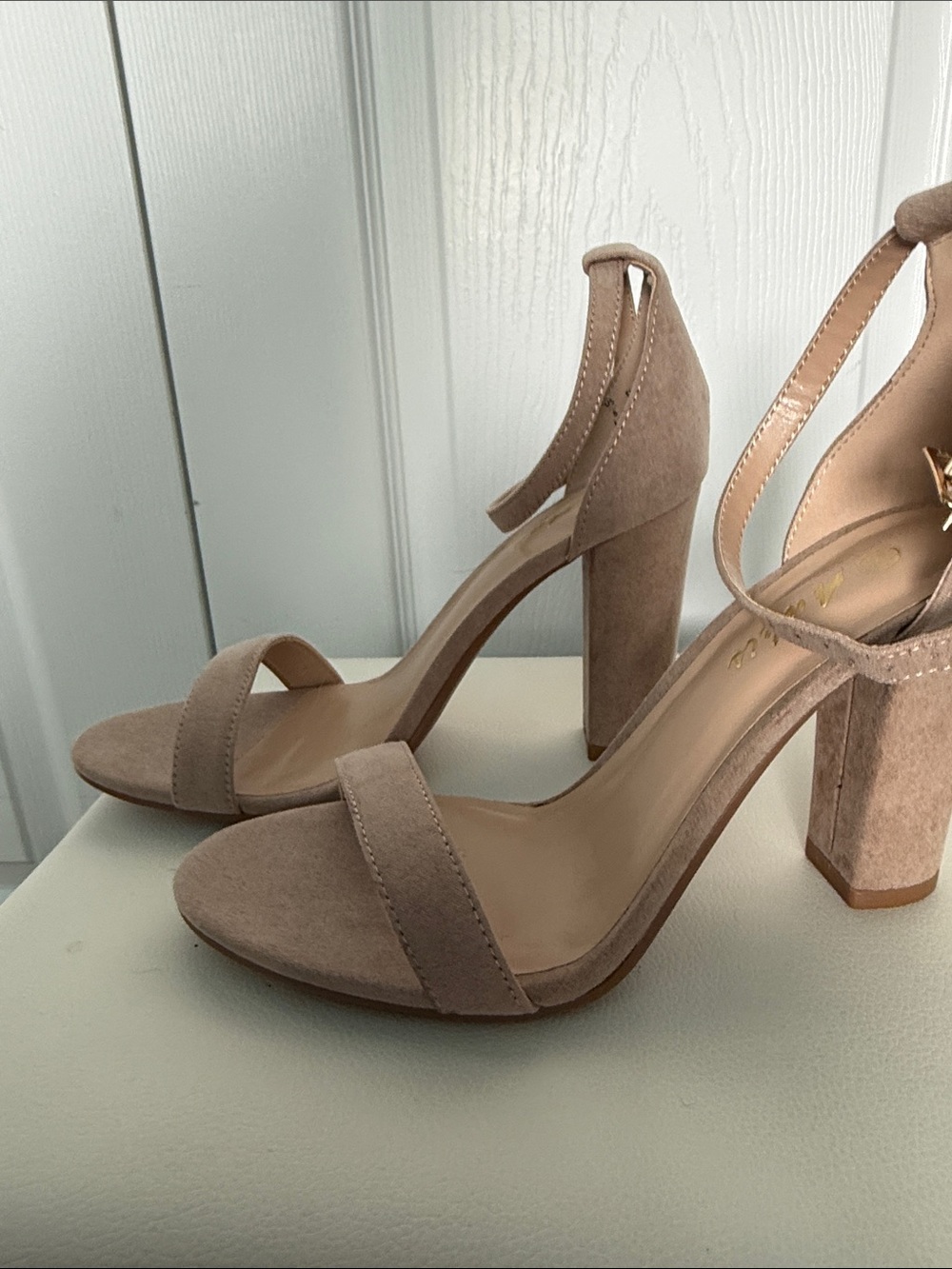 Classic Taupe Suede Block Heel Sandals with Ankle Strap